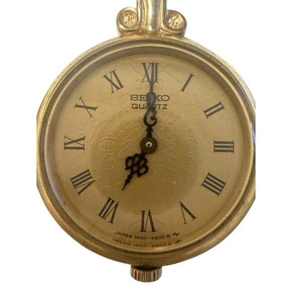 Seiko Necklace Charm Watch Gold-Toned Champagne Dial/Roman Numeral Markers